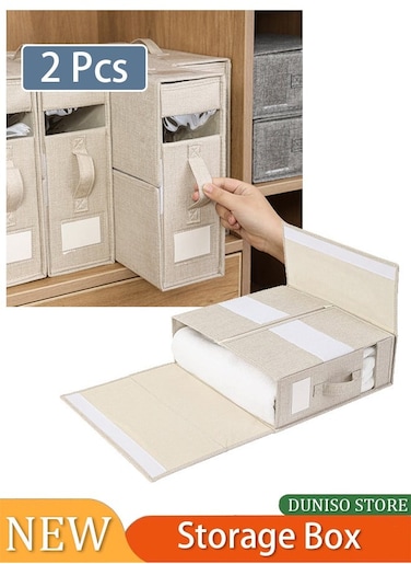 2 Pack Bed Sheet Organizers And Storage; Sheets And Blanket Organizer; Foldable Organizing Bed Sheets Linen Box with Windows(beige)