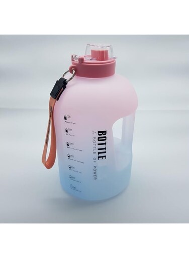 MISBAH Large 2.2 liter Motivational Time Marker Water Bottle BPA free with carry strap (Pink and Blue)