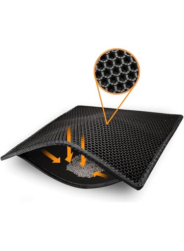 Cat Litter Mat Anti-Tracking Litter Mat, 30" X 22" Inch Honeycomb Double Layer Waterproof Urine Proof Trapping Mat for Litter Boxes, Large Size Super Soft EVA Material (Black)