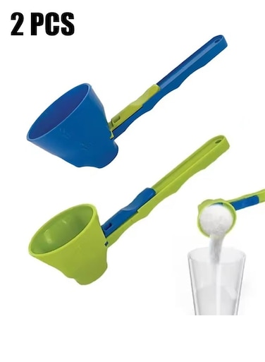 No Residue Funnel Measuring Spoon Set, Anti-Spill, Portable, Adjustable for Milk Powder (Green+Blue)