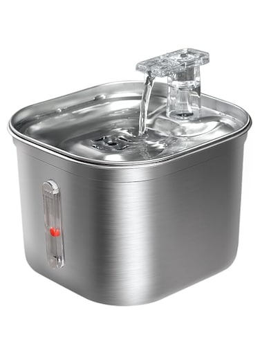 FO5 Pet Water Fountain Stainless Steel,74oz/2.2L Automatic Water Dispenser with Water Level, Replacement Filter Kit and Silicone Mat Suitable for Cat, Dogs