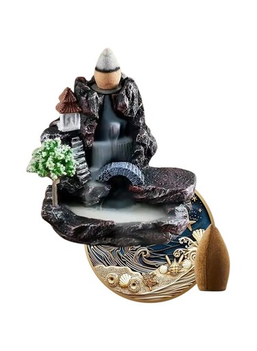 1pc Scenic Mountain Waterfall Resin Backflow Incense Burner with incense and holder