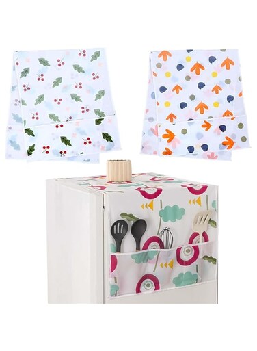 Washer Dryer Top Covers, Dust-Proof Fridge Cover, 3PCS Washing Machine Top Cover with 6 Storage Pockets Bags, Universal PEVA Waterproof Oil Fridge Dust Proof Cover, Kitchen Bathroom Home Decor