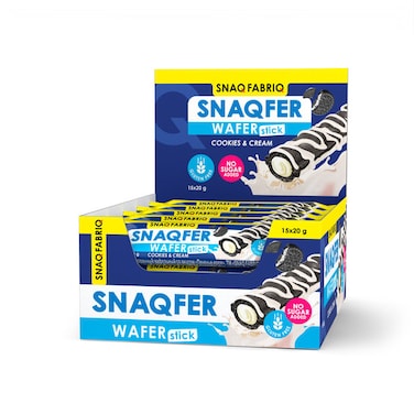 Snaq Fabriq Snaqfer Wafer Stick Cookies and Cream Gluten Free and No Sugar Added 15x20g