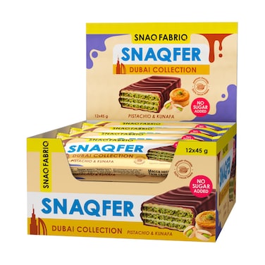 Snaq Fabriq Snaqfer Dubai Collection Chocolate Wafer with Pistachio and Kunafa No Sugar Added 12x45g