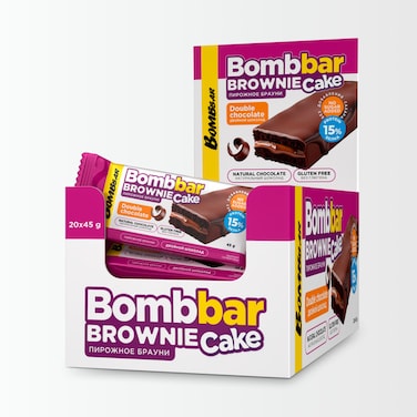 Bombbar Protein Brownie Cake Double Chocolate Filling Gluten Free and No Sugar Added 20x45g