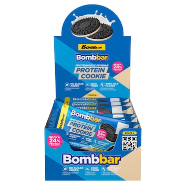 Bombbar Protein Cookie Cocoa with White Chocolate &amp; Oat Flakes - High Fiber and No Sugar Added 20x25g