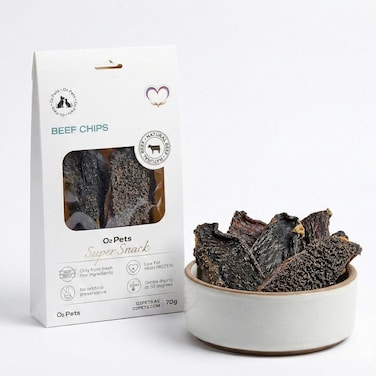 O2Pets Beef Chips Dog Treats &mdash; Air-Dried, Single-Ingredient Training Treats &mdash; High-Value, Low-Mess Rewards for Puppies &amp; Adult Dogs, Grain-Free &mdash; 70 g