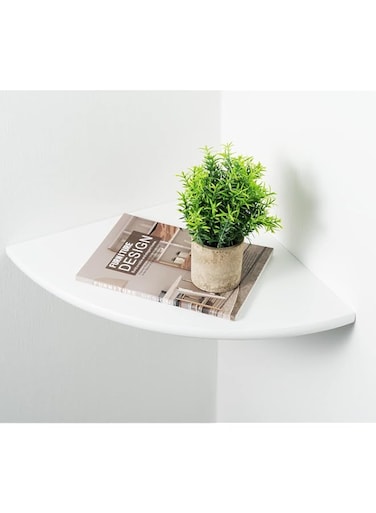 Fitto 12-Inch White Corner Floating Shelf, Wall-Mounted with Natural Oak Wood, Space-Saving Round End Design for Bedroom, Kitchen, and Living Room Storage