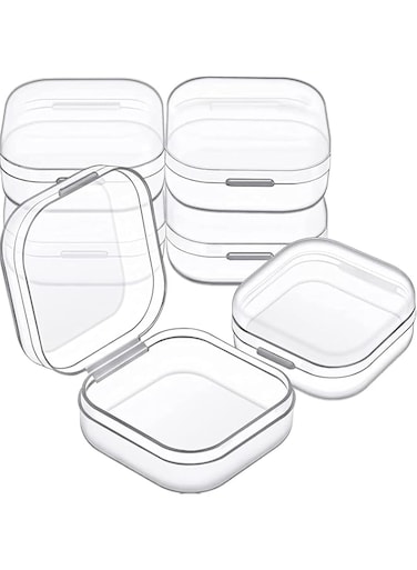 KASTWAVE Mini Clear Plastic Storage Boxes - 6 Pack Square Containers with Lids for Jewelry, Crafts, Pills, and Small Items (1.37 x 1.37 x 0.7 Inch)
