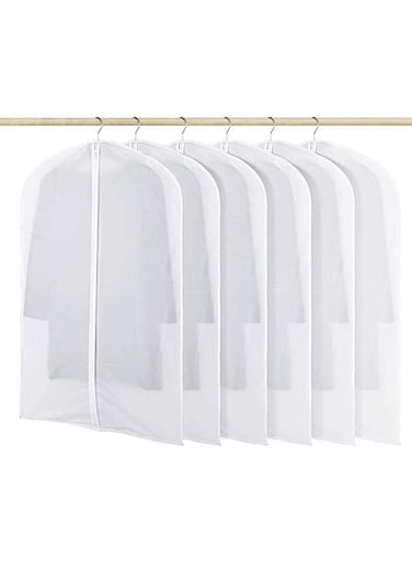 N/S Pack of 6 Garment Bag Cover Lightweight Clear White PEVA Breathable Bags with Study Full Zipper for Suit Clothes Storage Closet(60cm*80cm)