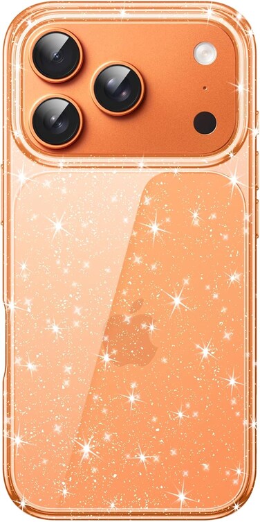 Glitter Case for iPhone 17 Pro Max 6.9-Inch, Bling Sparkle Shockproof Phone Bumper Cover, Cute Sparkly for Women and Girls (Orange)