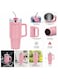 Mobcos Plain Insulated Travel Tumbler 1200ml   Stainless Steel Vacuum Flask with Handle, Straw &amp; Leakproof Lid   Reusable Coffee Mug   Water Bottle   Pink