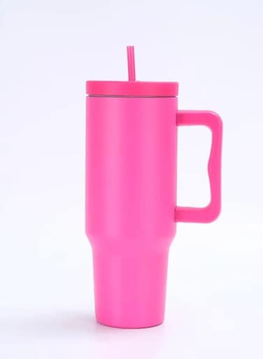 LLC Five Wall Vacuum Insulated Stainless Steel Tumbler with Straw and Lids 40 oz Leakproof Travel Mug for Hot and Cold Drinks BPA-Free Powder Coated (Dark Pink)