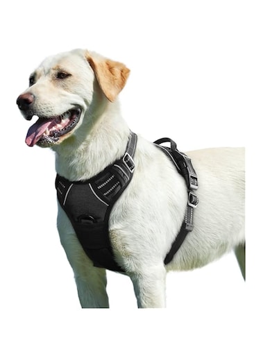 Eagloo Dog Harness for Large Dogs No Pull, Front Clip Dog Walking Harness with Reflective Adjustable Soft Padded Vest and Easy Control Handle, No-Choke Pet Harness with 2 Metal Rings, Black, L