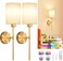 Battery Operated Wall Sconces Set of 2, Rechargeable Wireless Wall Lights with Remote &amp; White Fabric Shade, Indoor Not Hardwired Dimmable Wall Lamps for Bedroom, 2 Bulbs