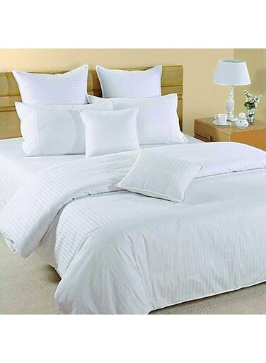 Satin Stripe Duvet Cover Cotton White 245x265centimeter