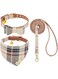 EXPAWLORER Bow Tie Dog Collar and Leash Set Classic Plaid Adjustable Dogs Bandana and Collars with Bell for Puppy Cats 3 PCS (Small, Cream)