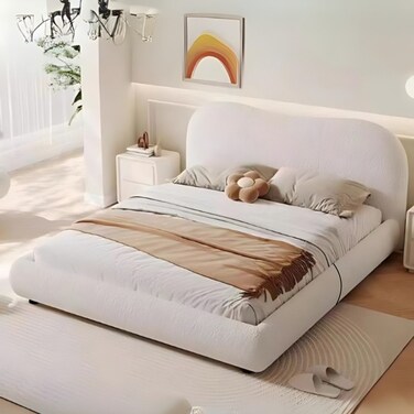 Cozy Cocoon Upholstered Premium Queen Size Bed (160 X 190 CM) Off White Color