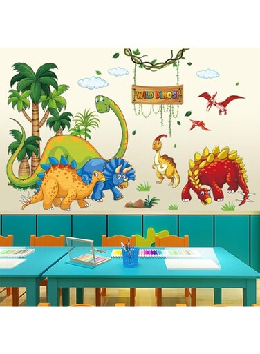 ROU Dinosaur Wall Decals Kids Wall Decor, Forest Animals Wall Decals Boys Kids Room Decoration for Boys Bedroom Baby Nursery Playroom Wall Decor (Red Dinosaur)