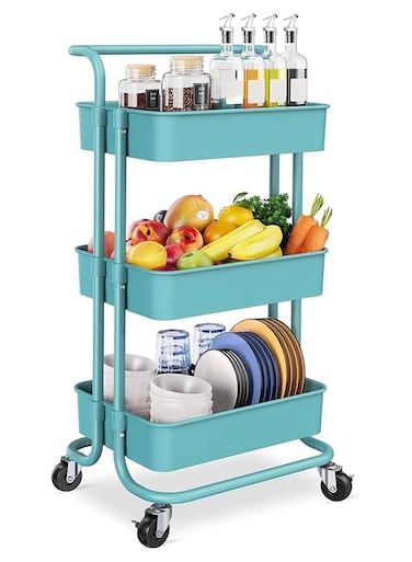3 Tier Metal Utility Multipurpose Trolley Organizer Cart With Wheels For Office, Kitchen Bathroom Bedroom