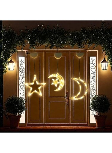 LED Moon and Stars String Light, Decorative Hanging Light with Warm White Illumination, Ramadan Festival Decor (Plastic Moon Star Light)