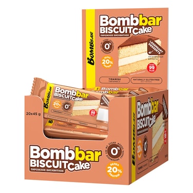 Bombbar Protein Biscuit Cake Tiramisu Gluten Free and No Sugar Added 20x45g