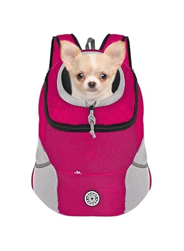 Dog Puppy Backpack, Pet Carrier Backpack Carrier Pet Travel Carrier Dog Front Carrier with Breathable Head Out Design and Padded Shoulder for Hiking (Large, Red)