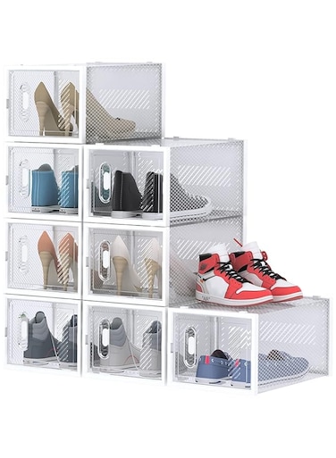 U-HOOME 8 Pack Foldable Shoe Storage Boxes, Shoe Boxes Clear Plastic Stackable, Shoe Container Boxes With Lids Shoe Containers for Closet, Bedroom, Bathroom, Fit for Women/Men (13.7&rdquo; x 11&rdquo; x 8.4&rdquo;)