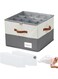 Shoe Storage Box with 16 Shoe Bags,TINY SPARK Adjuistable Shoes Organiser,Large Foldable Shoe Boxes with Clear Cover for Closet Storage with Leather Handles, Fits 8-16 Pairs,Black+Beige,43*43*31cm