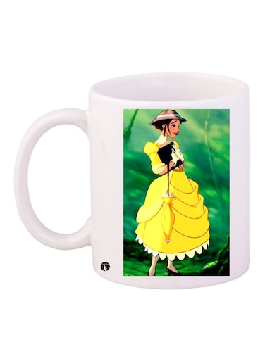 Cartoon Girl Printed Coffee Mug White/Green/Yellow