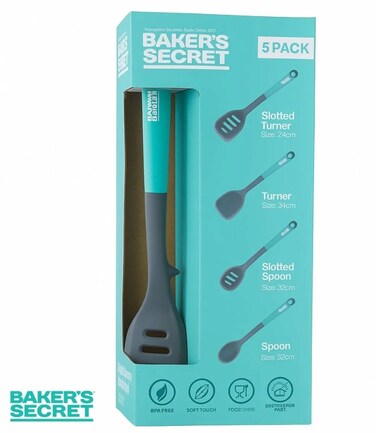 Secret Baker&acirc;&euro;&trade;s Secret 5-Piece Silicone Utensil Set &acirc;&euro;&ldquo; Heat Resistant Kitchen Tools Including Turner, Ladle &amp; Spoons, BPA-Free Soft Touch Food Safe Non-Stick Cookware Set for Home &amp; Professional Cooking