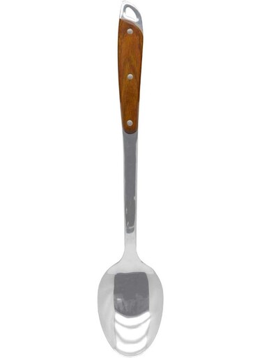 WOODEN HANDLE BASTING SPOON, 42 cm, CURRY SERVER, RICE SERVER, COOKING SPOON, SERVING SPOON, STIRRING SOUP SPOON Silver/Brown 38cm