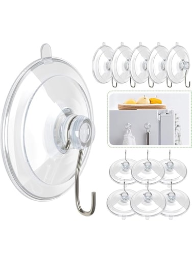 Vercapm Suction Cup Hooks, 1.77 Inches Clear PVC Suction Cups with Metal Hooks Removable Small Suction Cups for Kitchen Bathroom Shower Wall Window Glass Door - 12 Pack