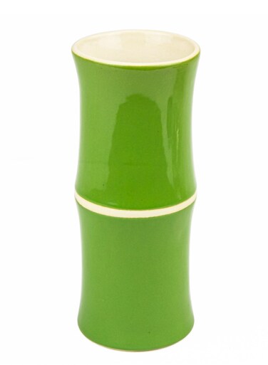Ceramic Green Bamboo Tiki Mug 320ml, Tall Hawaiian Style Cup, Handcrafted Drinkware
