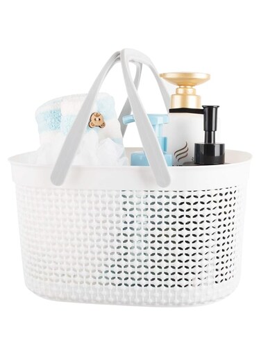 rejomiik Portable Shower Caddy Basket, Plastic Organizer Storage Tote with Handles for Bathroom, College Dorm, Kitchen, White