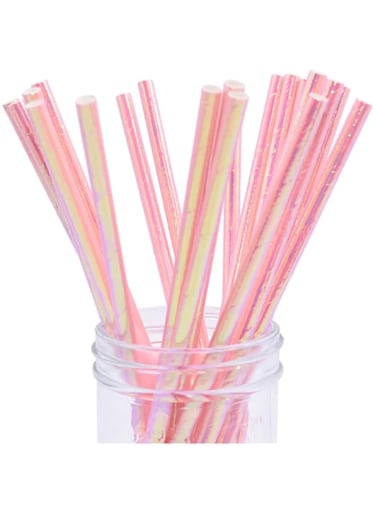 NC NC NC NC NC NC NC NC NC NC NC NC NC NC NC NC Iridescent Pink Paper Straws Disposable Biodegradable Paper Straws Bluk - Pink Drinking Straws for Birthday Party and Baby Shower (100 Count)