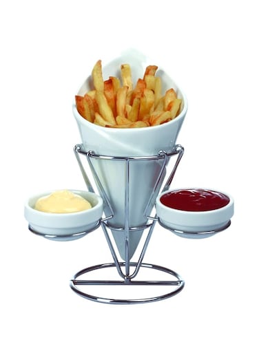 Shallow French Fries Holder With 2 Dish Dips Sc-Yg755-Ff