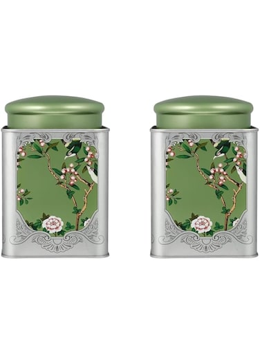EXCEFORE Metal Container Tea Canister, 2 Pack Tea Tin Canister with Airtight Double Lids, Chinese Style Tea Caddy for Dry Food Coffee Sugar Storage Tea Containers, for Storage Tea Bags Coffee Sugar