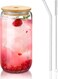 Glass Cup with Bamboo Lid and Straw &acirc;&euro;&ldquo; 1 Pack 16oz Reusable Iced Coffee Cup with Brush &acirc;&euro;&ldquo; Clear Drinking Glass for Tea, Juice, Water