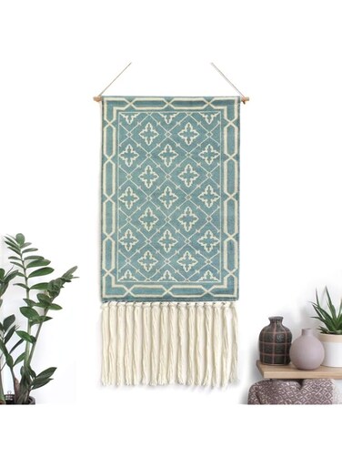 Dremisland Macrame Woven Wall Hanging Tapestry- Boho Chic Bohemian Home Decor Geometric Art Decor Boho Backdrop - Beautiful Apartment Dorm Room Door Decoration, 17.7" W x 32" L (Vintage Green)