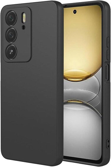 Case for Realme C75 Liquid Gel Rubber Bumper Case with Soft Microfiber Lining Cushion Slim Hard Shell Shockproof Protective Cover for Realme C75 2024 (Black