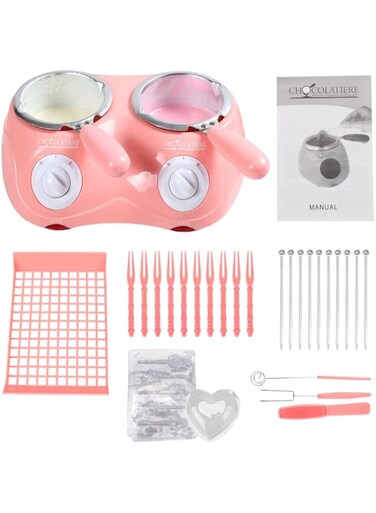 FIPUEN Electric Chocolate Melting Pot, Electric Chocolate Fondue, Dual Melting Pans, Mini Fondue Candy Maker with Double Melting Pot for Melts Chocolate, Cheese, Candy and Butter Pink