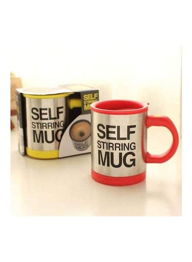 Electric Self Stirring Mug Coffee Mixing Drinking Cup Stainless Steel Red