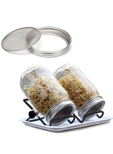 Jar Sprouting Kit-2pack 32oz Complete Wide Mouth Jar Sprouting Kit with Stainless Steel Sprouter Lids,Stand &amp;Tray,Sprouting Jars for Bean Broccoli Alfalfa Radish Sunflower Seed