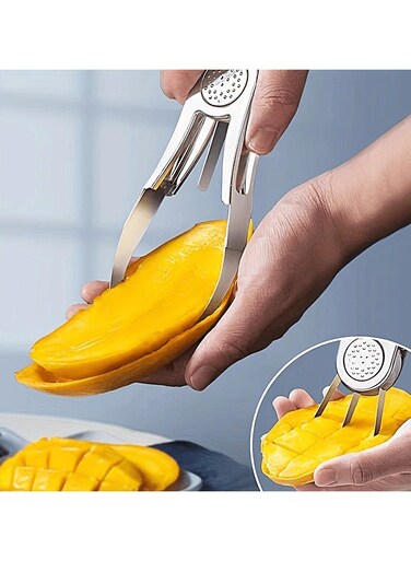 Premium Stainless Steel Mango Cutter - Foldable Fruit Peeler &amp; Slicer Tool with Pulp Separator for Watermelon Melon Pineapple   Rust-Proof Kitchen Gadget for Camping Dining Food Prep   Professional Grade Fruit Vegetable Cutter