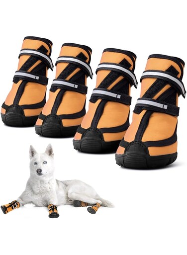 MORVIGIVE Dog Boots for Medium Large Dogs, Waterproof Winter Dog Shoes with Nonslip Rubber Soles &amp; Reflective Straps, Outdoor Sports Pet Booties High-Ankle Paw Protectors for Walking, Hiking, Running