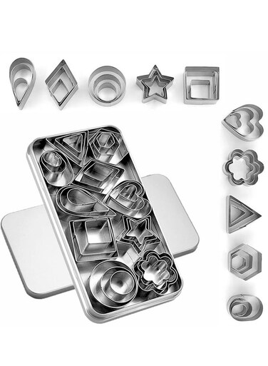 Mini Cookie Cutter Set with Box, Small Stainless Steel Veggie Cutters, Polymer Clay Cutters for Kids, Geometric Set for Biscuit Cutter, Tiny Fruit Cutter