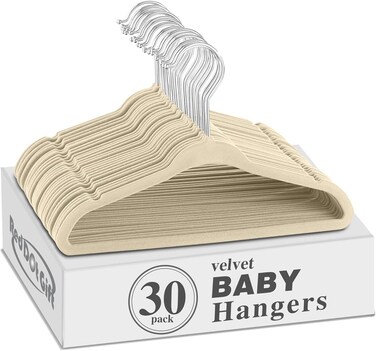 Dot Gift&Acirc;&reg; 30 Pack Beige Baby Velvet Hangers - Non Slip Toddler Hangers with 360 Chrome Swivel Hook