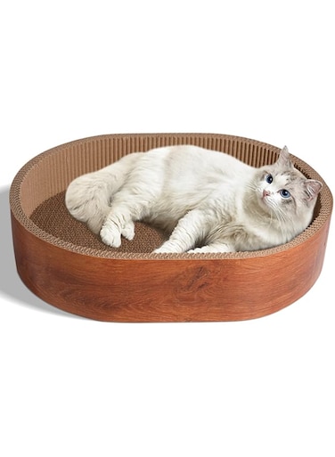 ComSaf Cat Scratcher, Oval Corrugated Cardboard Scratch Pad, Round Cat Scratching Lounge Bed, Durable Recycle Board for Furniture Protection, Cat Scratcher Bowl, Cat Kitty Training Toy Reversible
